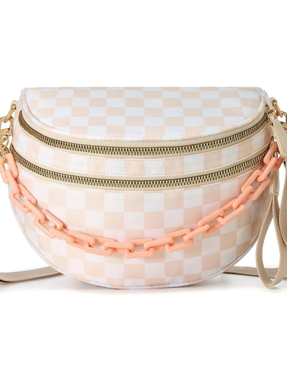 Spacious Checkered Nylon Crossbody Bag Bum Bag Checkered Handbags Wallets with P
